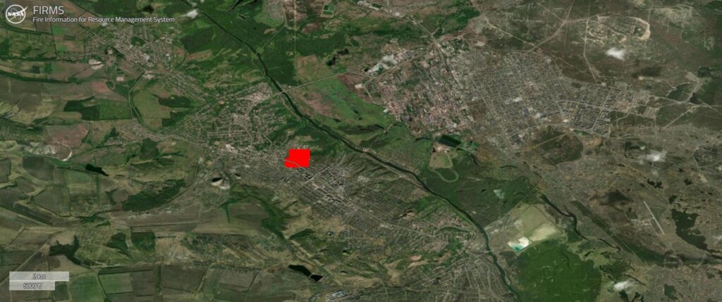 Пожежа в Лисичанську в ніч на 25 квітня 2026. Фото NASA FIRMS Сили оборони
