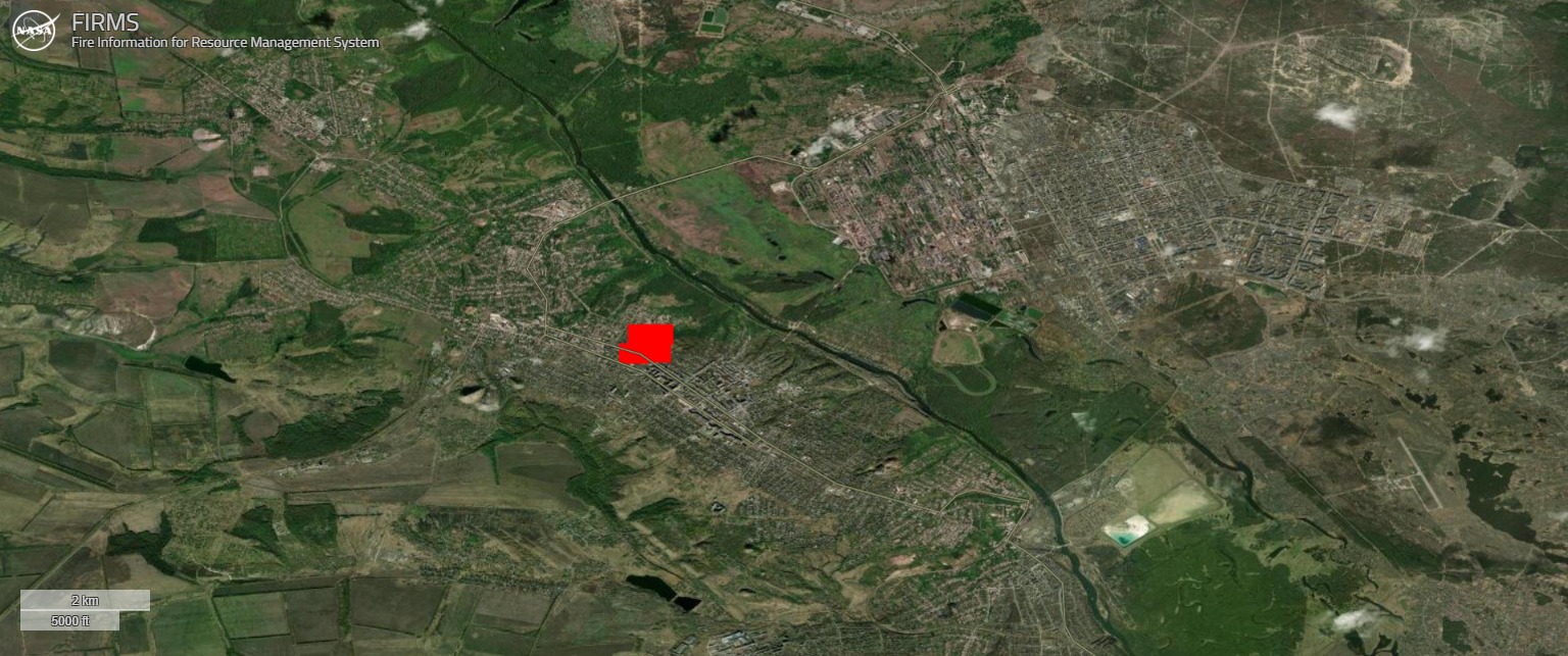 Fire in Lysychansk on the night of April 25, 2026. Photo credits: NASA FIRMS