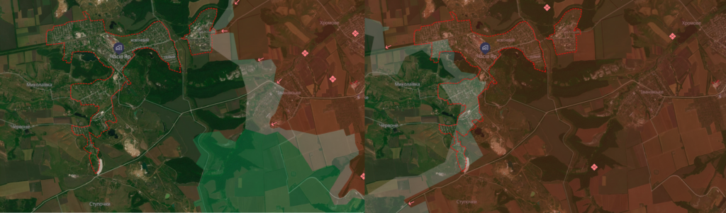 Просування російських військ в районі Часового Яру. Квітень 2024-2026 років. Карта Deepstate