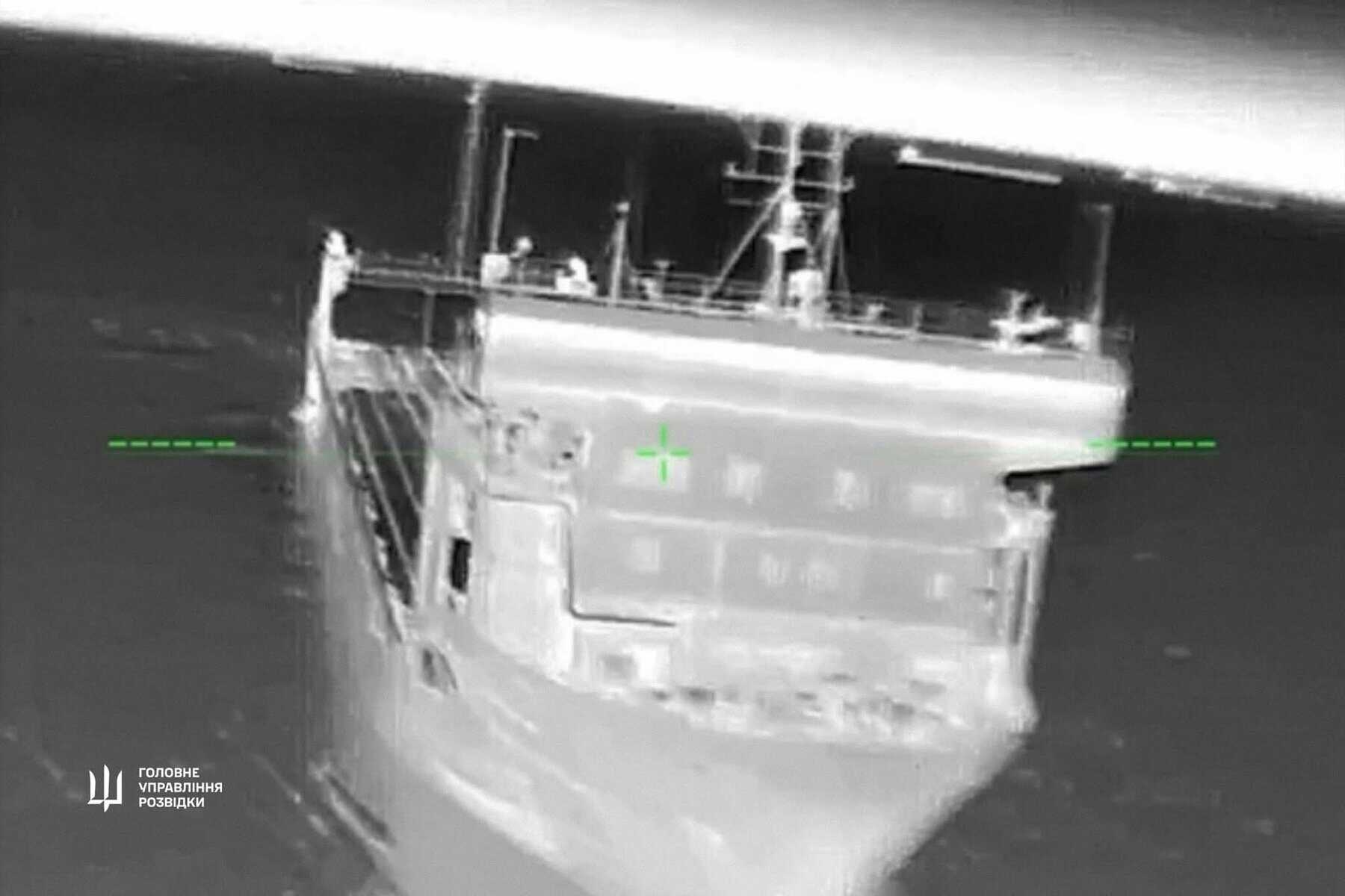The Russian ferry Slavyanin in the sights of a Ukrainian drone, April 6, 2026. Photo credits: DIU