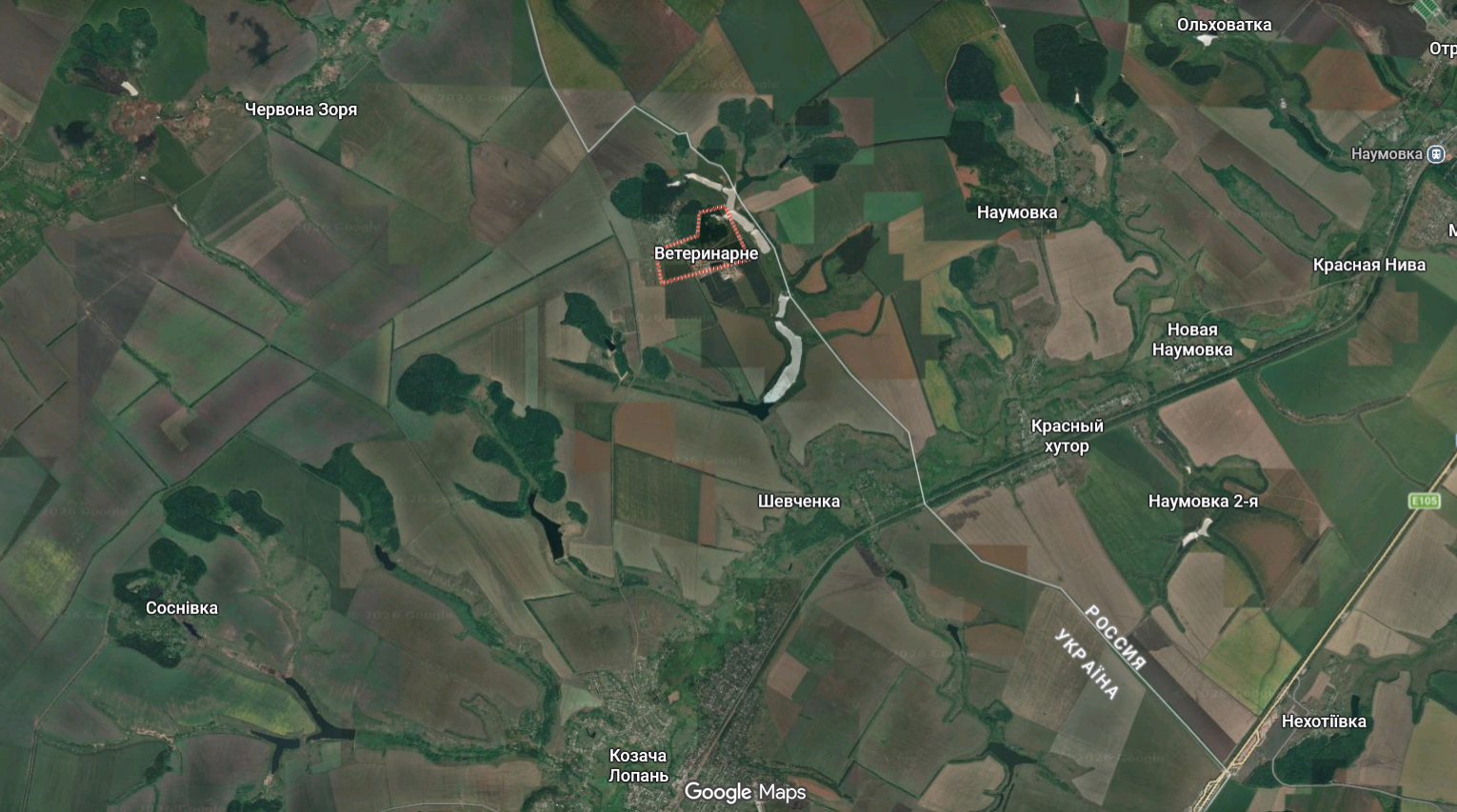 Veterinarne village on the map. Screenshot from Google Maps