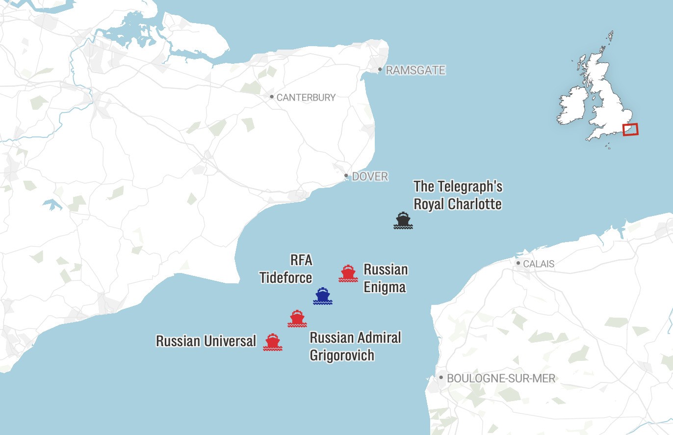 Схема проходу танкерів «тіньового флоту» протокою Ла-Манш 8 квітня 2026. Джерело: OpenStreetMap contributors /The Telegraph
