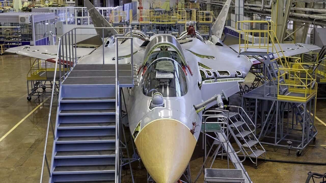 Assembly of a Russian Su-57 fighter jet at the KnAAZ plant, December 2022. Photo credits: RIA Novosti