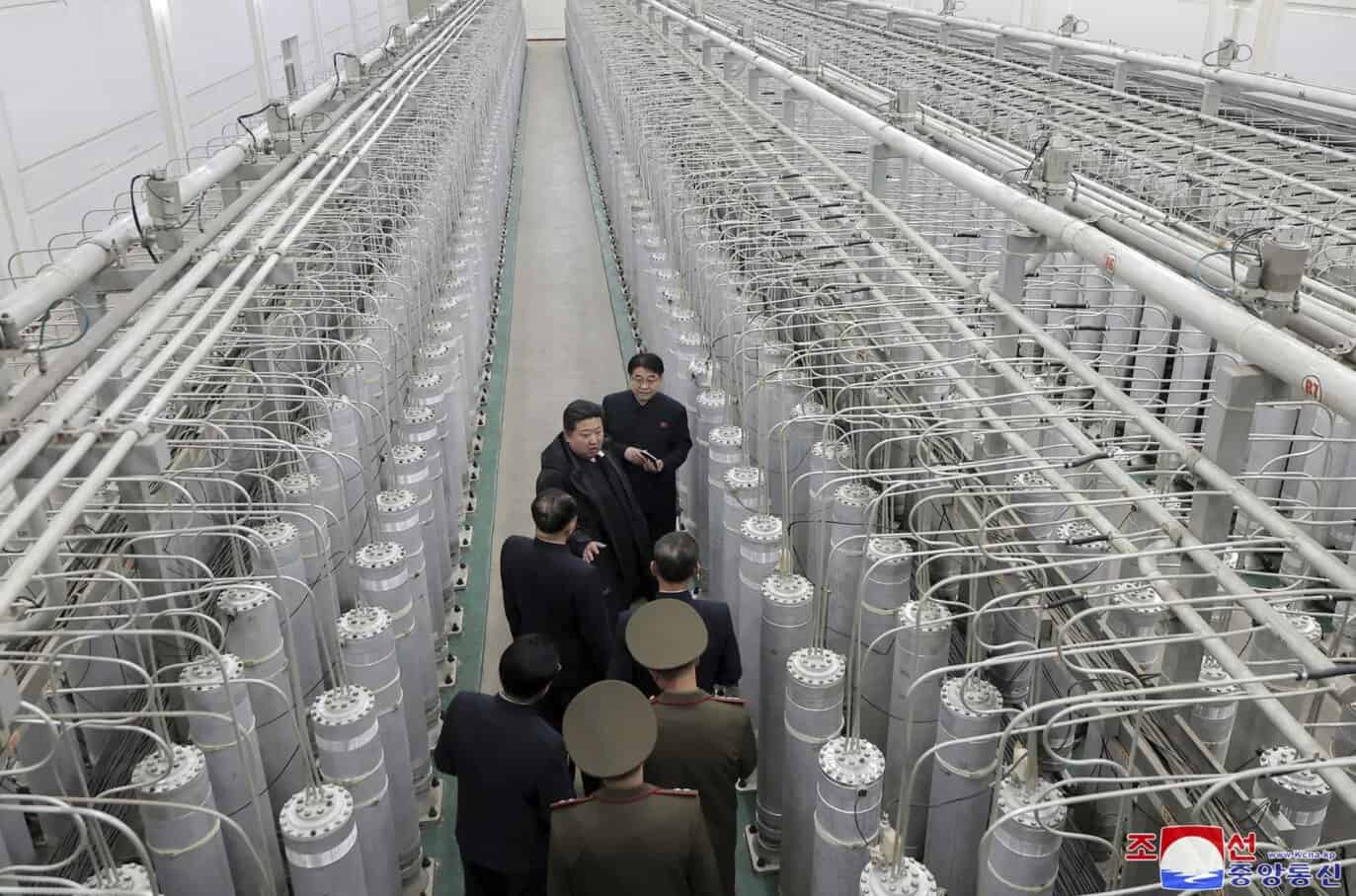 Kim Jong Un (second from top) inspects a nuclear materials production facility at an undisclosed location in North Korea. Photo credits: Korean Central News Agency