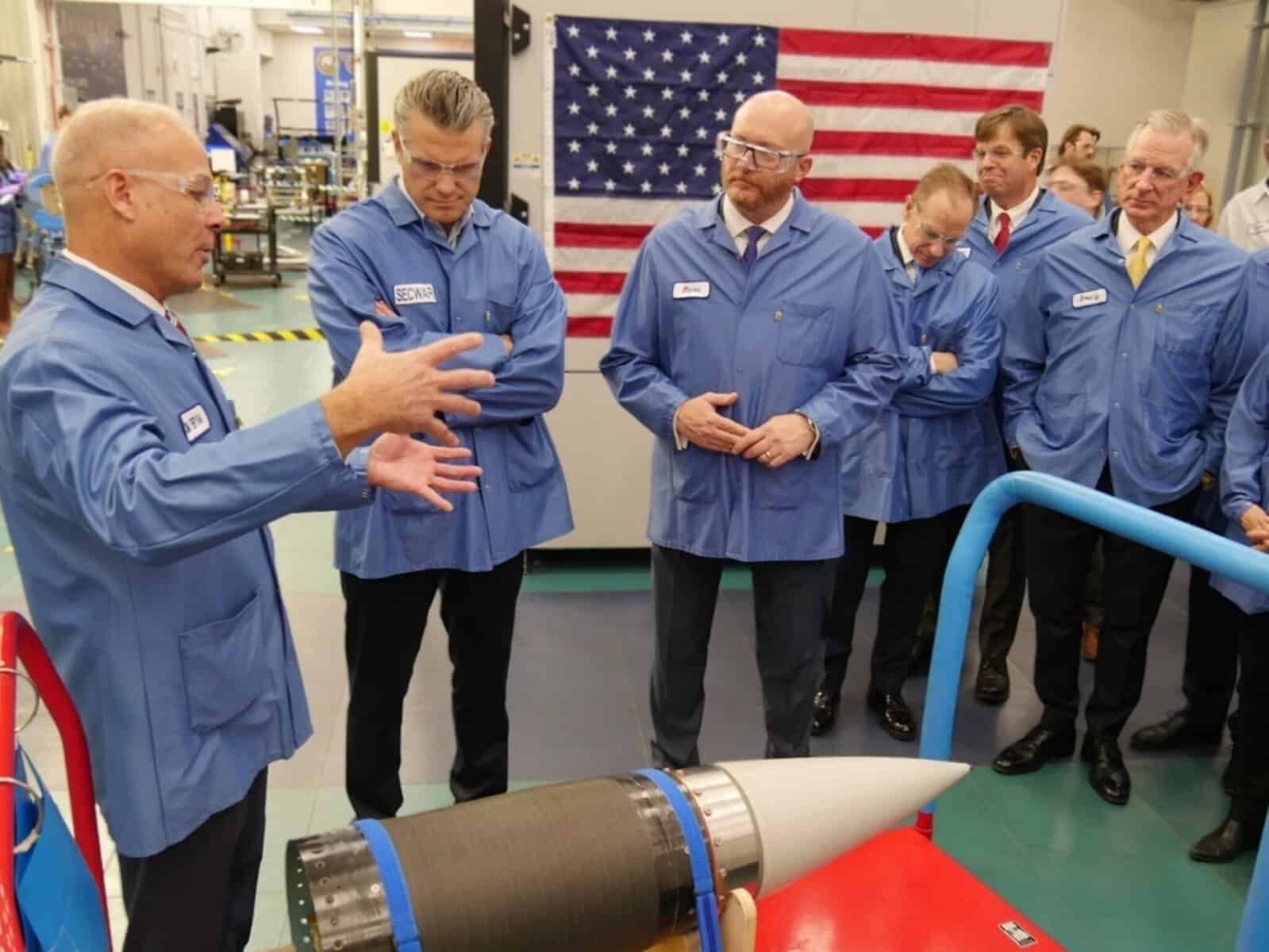 Pete Hegseth and a Patriot missile seeker. Photo credits: Boeing