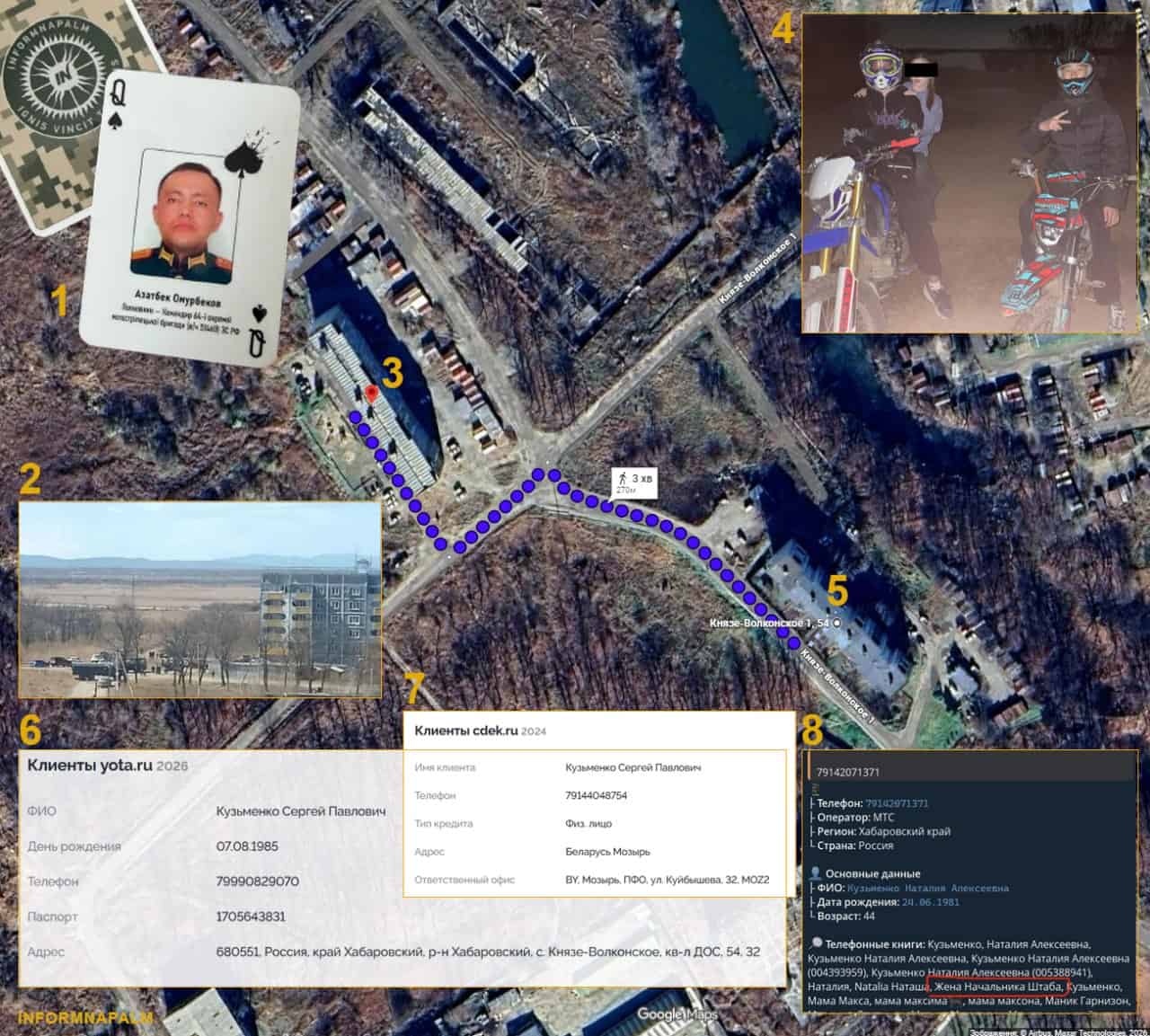 Buildings where Azatbek Omurbekov (3) and Sergey Kuzmenko (5) live. Photo credits: InformNapalm