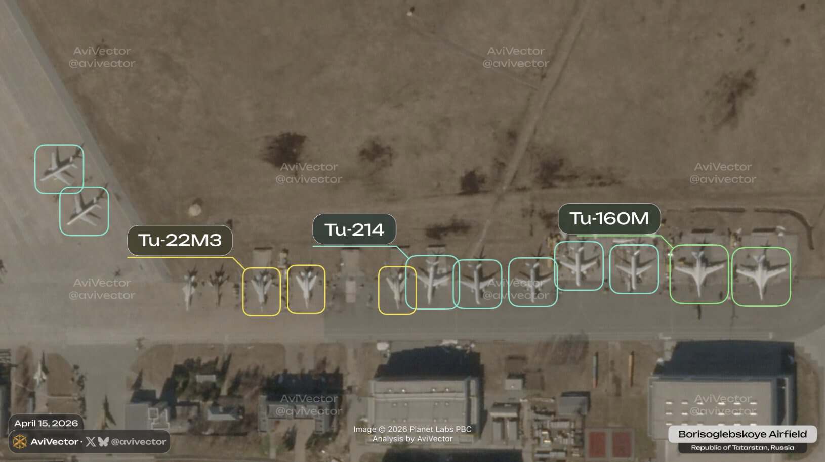 Satellite image of the Kazan Aircraft Production Association, taken on April 15, 2026. Source: @avivector.