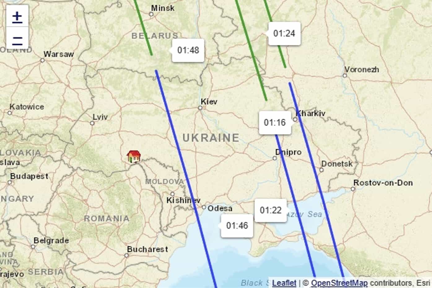 Проліт російських супутників «Рассвет» над Україною, який відбудеться 21 квітня 2026 року. Джерело: www.n2yo.com