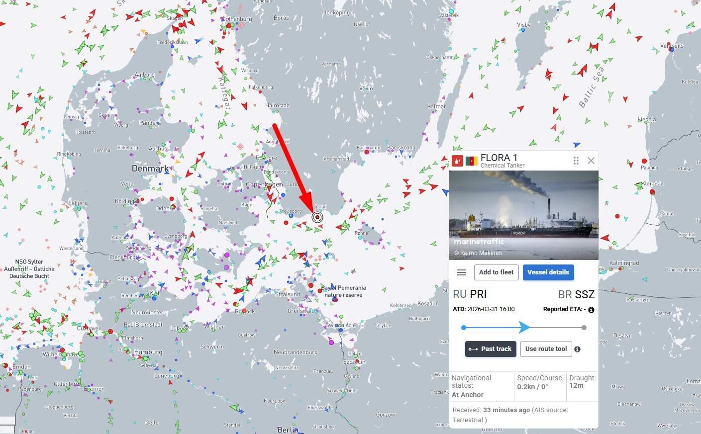 Location of the tanker Flora 1 on April 3, 2026. Photo credits: marinetraffic.com
