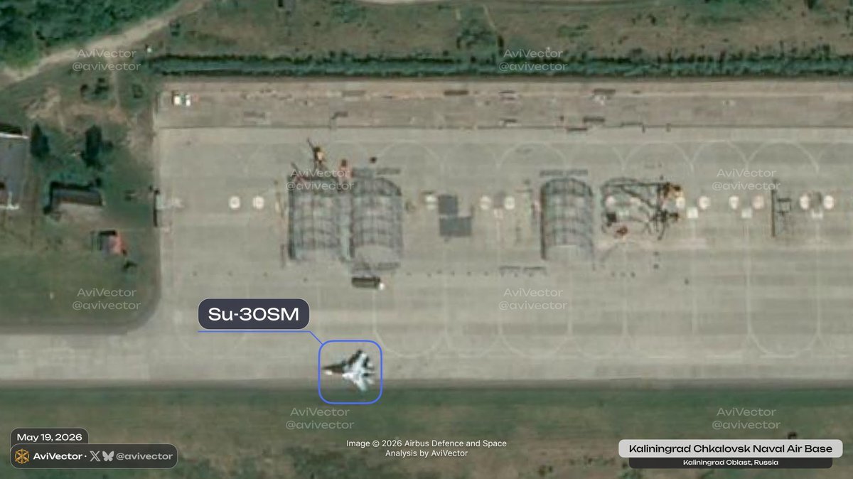 Construction of hangars at the Chkalovsk air base in the Kaliningrad region. April 2026. Photo credits: AviVector