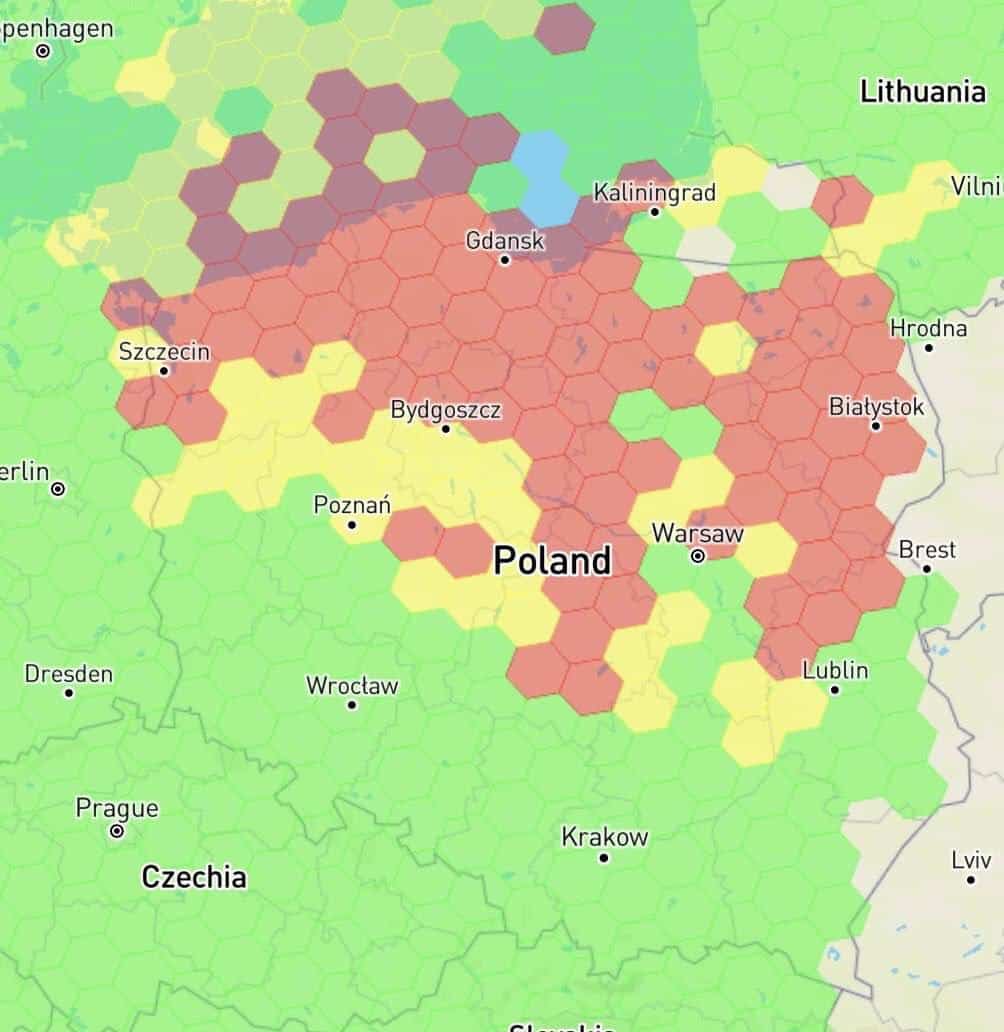 Regions where GPS ceased to function are marked in red. Photo credits: Jürgen Nauditt
