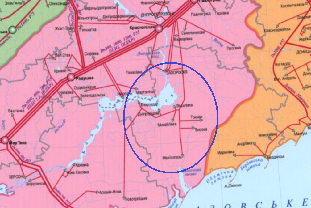 Фрагмент карти газотранспортної системи України. Карта Інститут передових технологій