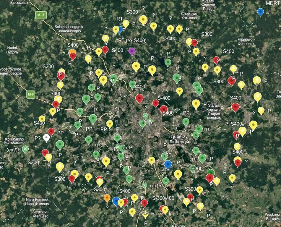 Карта позицій систем ППО навколо Москви. Інфографіка jembob