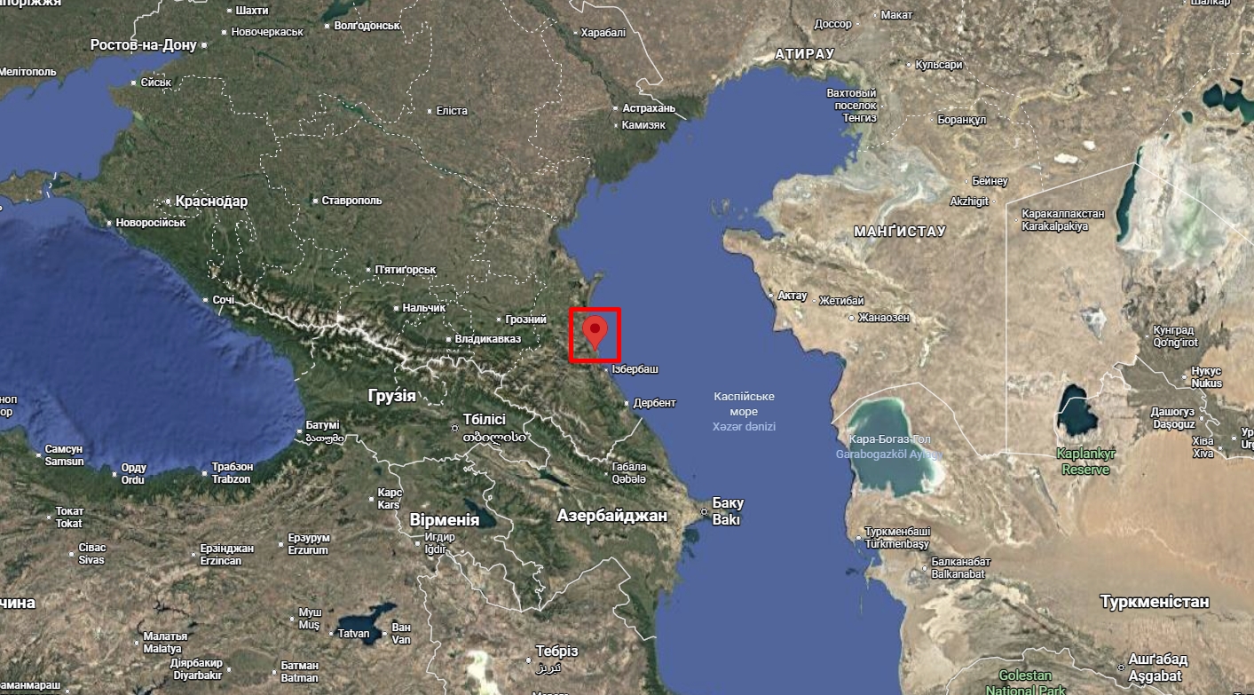 The Kaspiysk base on the map