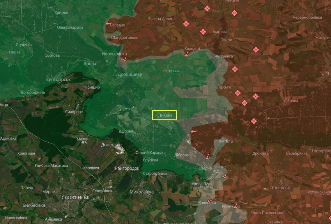 Lyman on the DeepState battlefield map as of May 24, 2026.