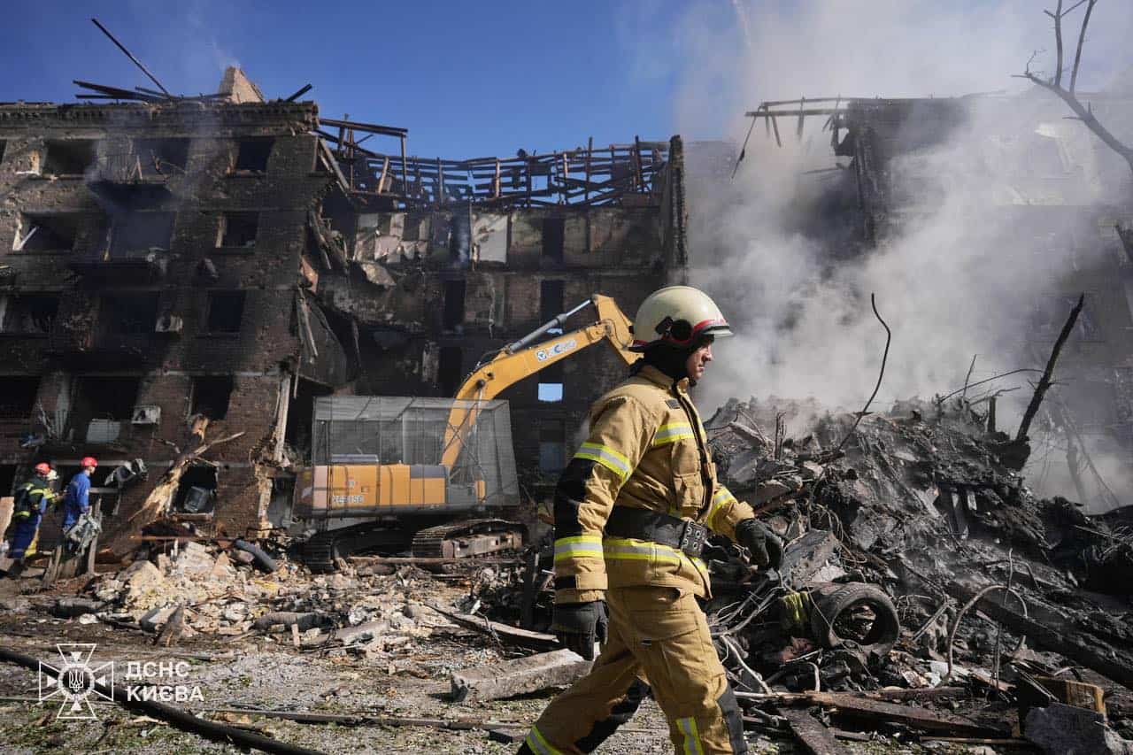 A residential building destroyed as a result of a missile strike on May 24. Photo credits: State Emergency Service of Kyiv Region