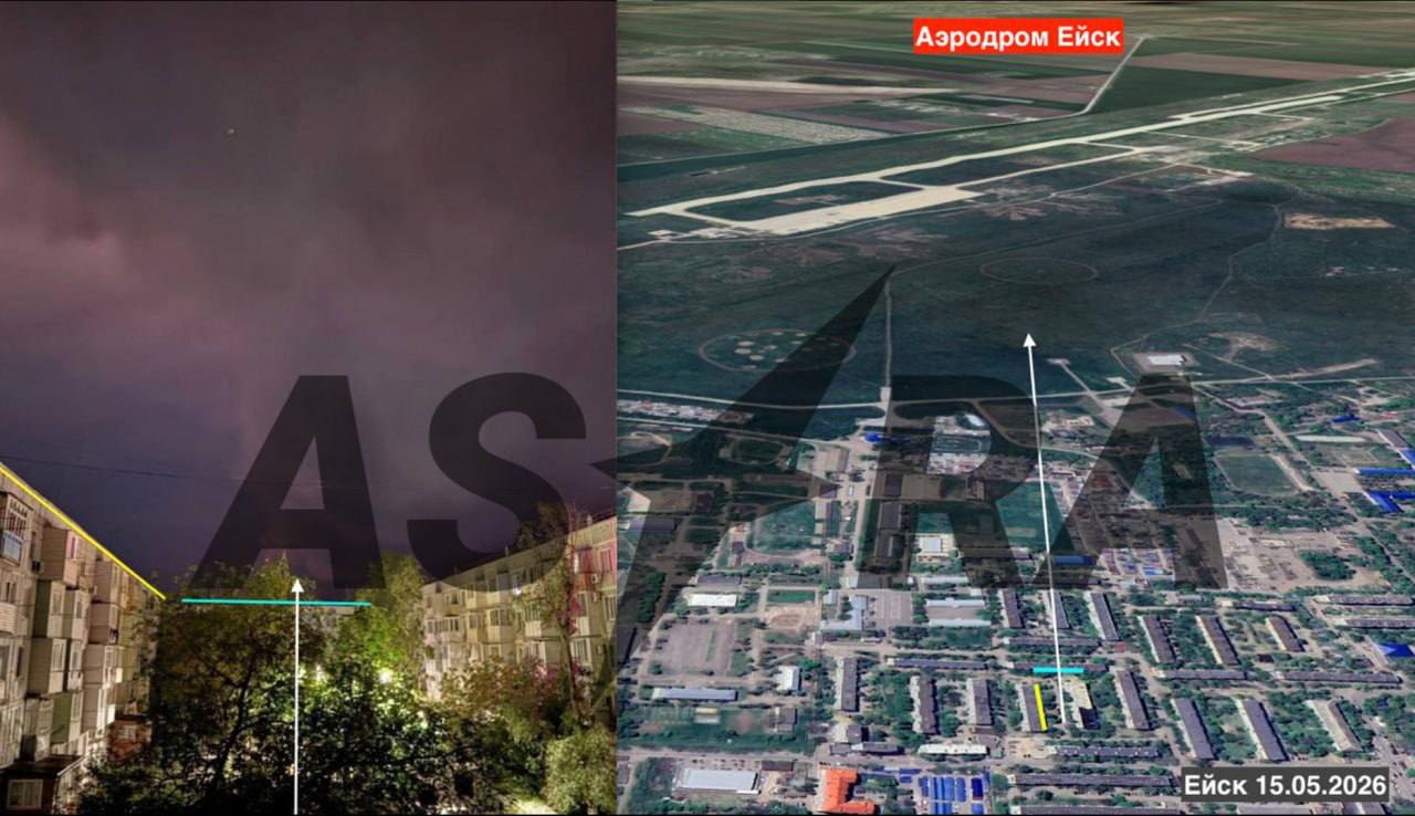 Fire near the airbase in Yeysk, Russia. May 15, 2026. Source: Astra.