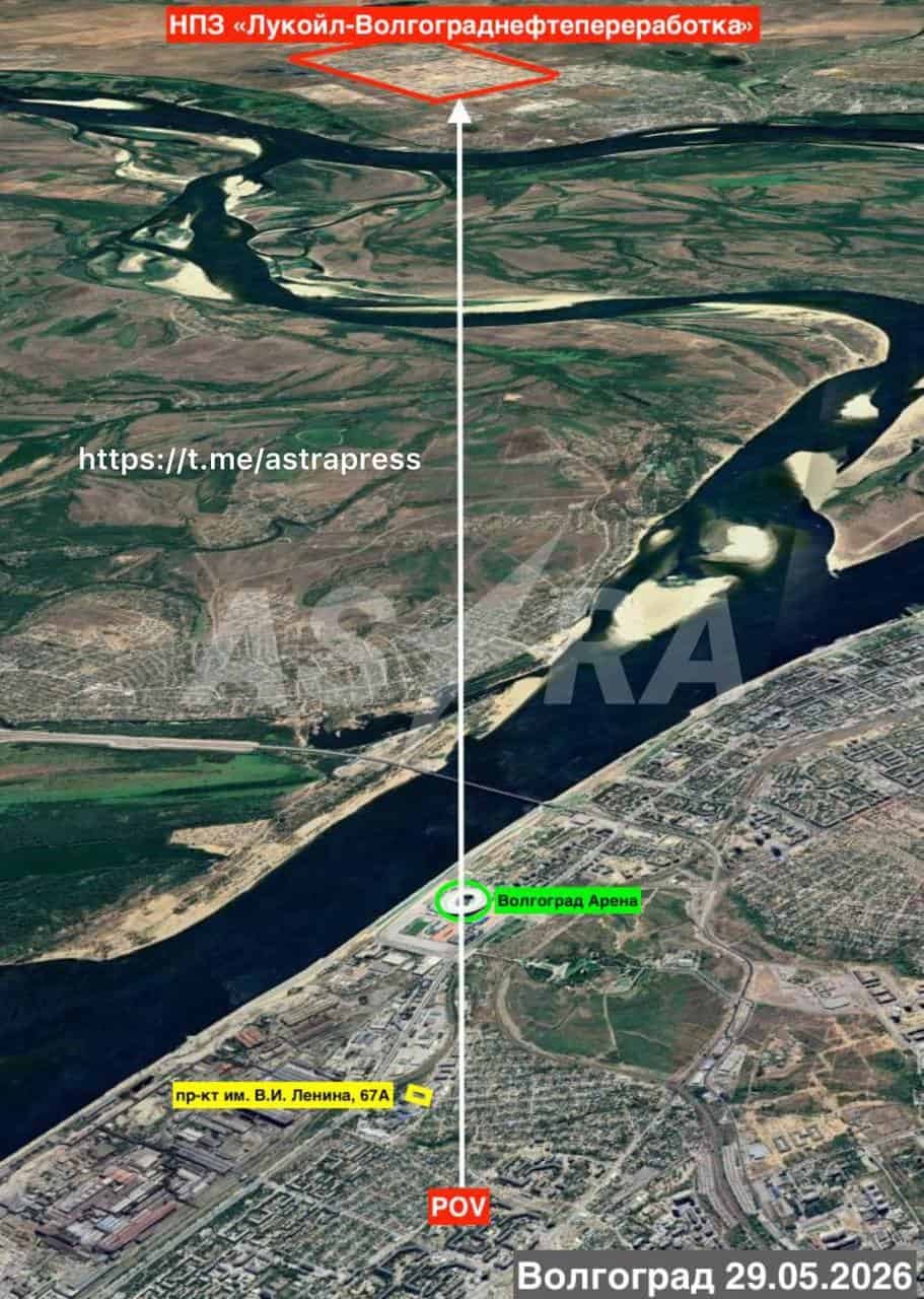 Location of the Russian oil refinery hit in Volgograd. May 29, 2026. Photo credits: Astra.