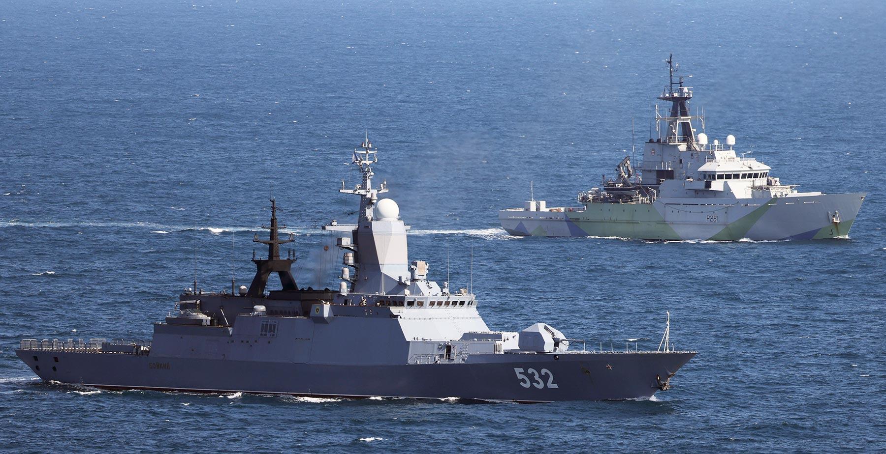 HMS Tyne during the escort of Russian ships. Photo credits: Royal Navy