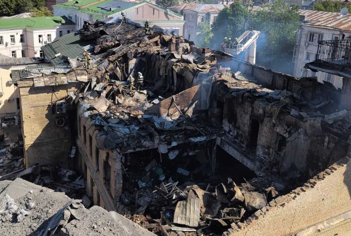 The building of the Ukrainian National Chornobyl Museum destroyed as a result of a missile strike on May 24. Photo credits: Chornobyl Radiation and Ecological Biosphere Reserve