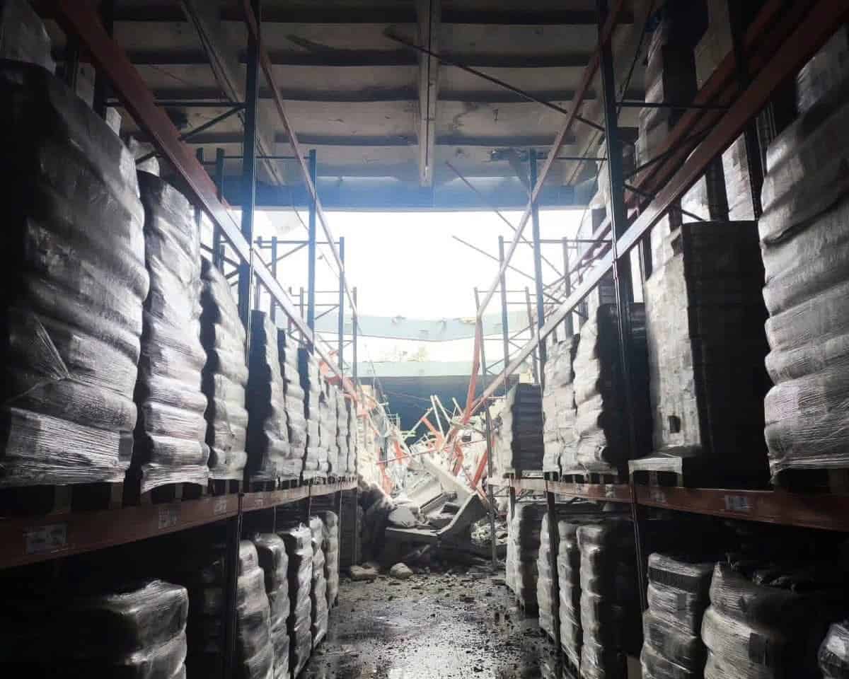 Destroyed food supplies at the World Food Programme warehouse in Dnipro. May 25, 2026. Photo credits: WFP