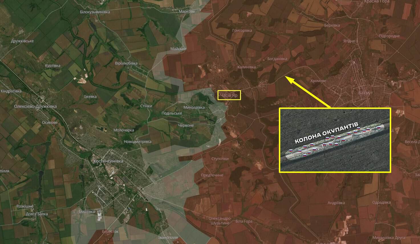 Chasiv Yar and the location of the Russian strike on the Deepstate map
