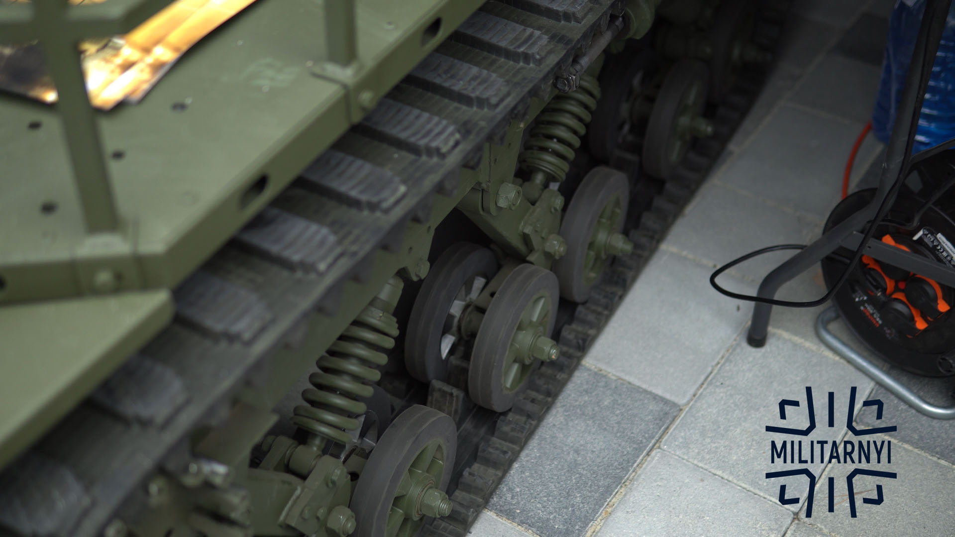 Ukrainian rubber track on Vyriy’s DZHANKOI unmanned ground vehicle. May 2026. Photo credits: Militarnyi