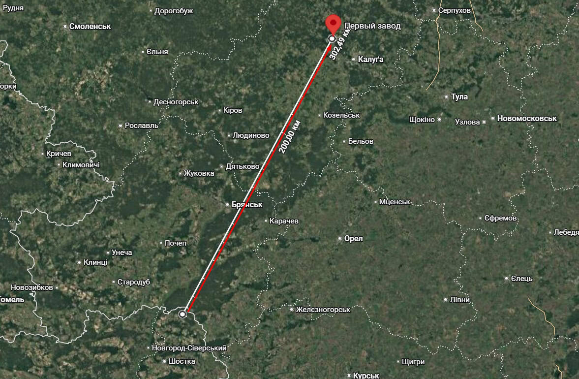 Distance from Ukraine to the Pervyi Zavod refinery