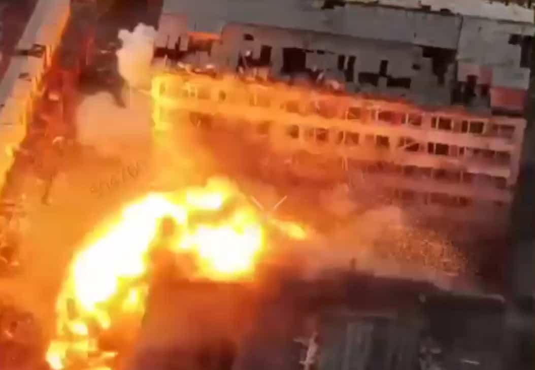 Explosion of a ground drone in a building with Russian troops in Kostyantynivka. Spring 2026. Photo credits: 100th Mechanized Brigade