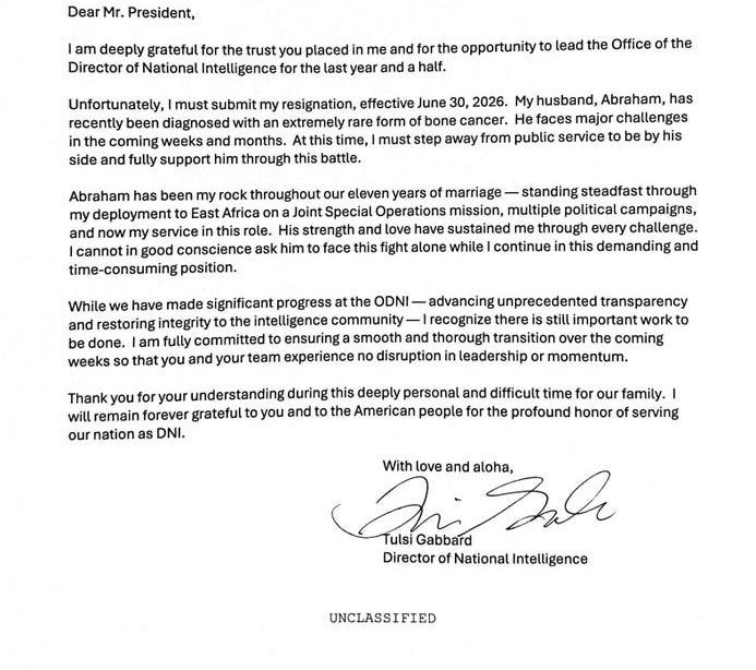 Screenshot of Tulsi Gabbard’s resignation statement. Source: T. Gabbard