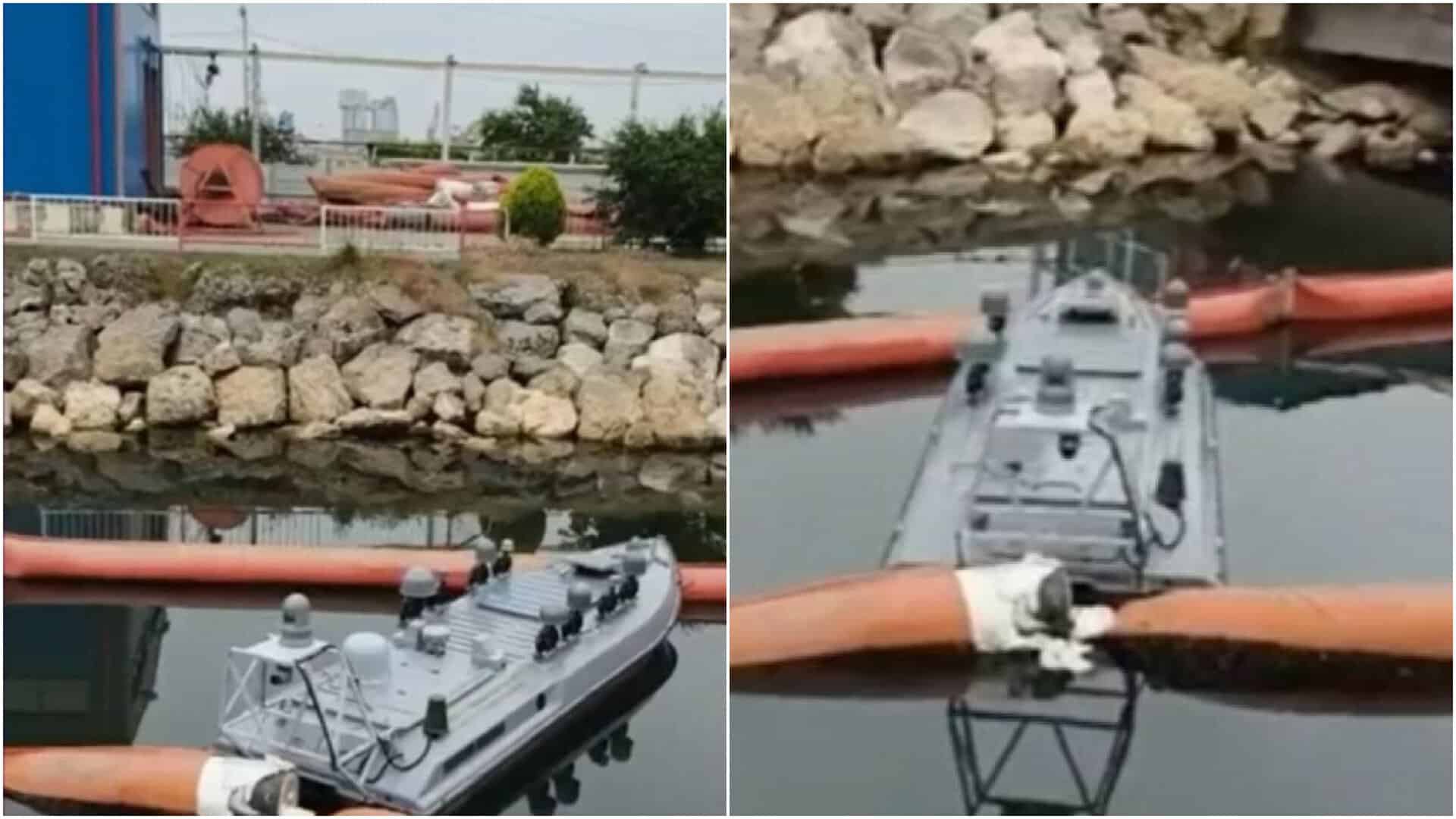 Морський дрон у румунському порту Констанца перед вибухом 5 червня 2026 року. Джерело фото: t.me/tgp_news