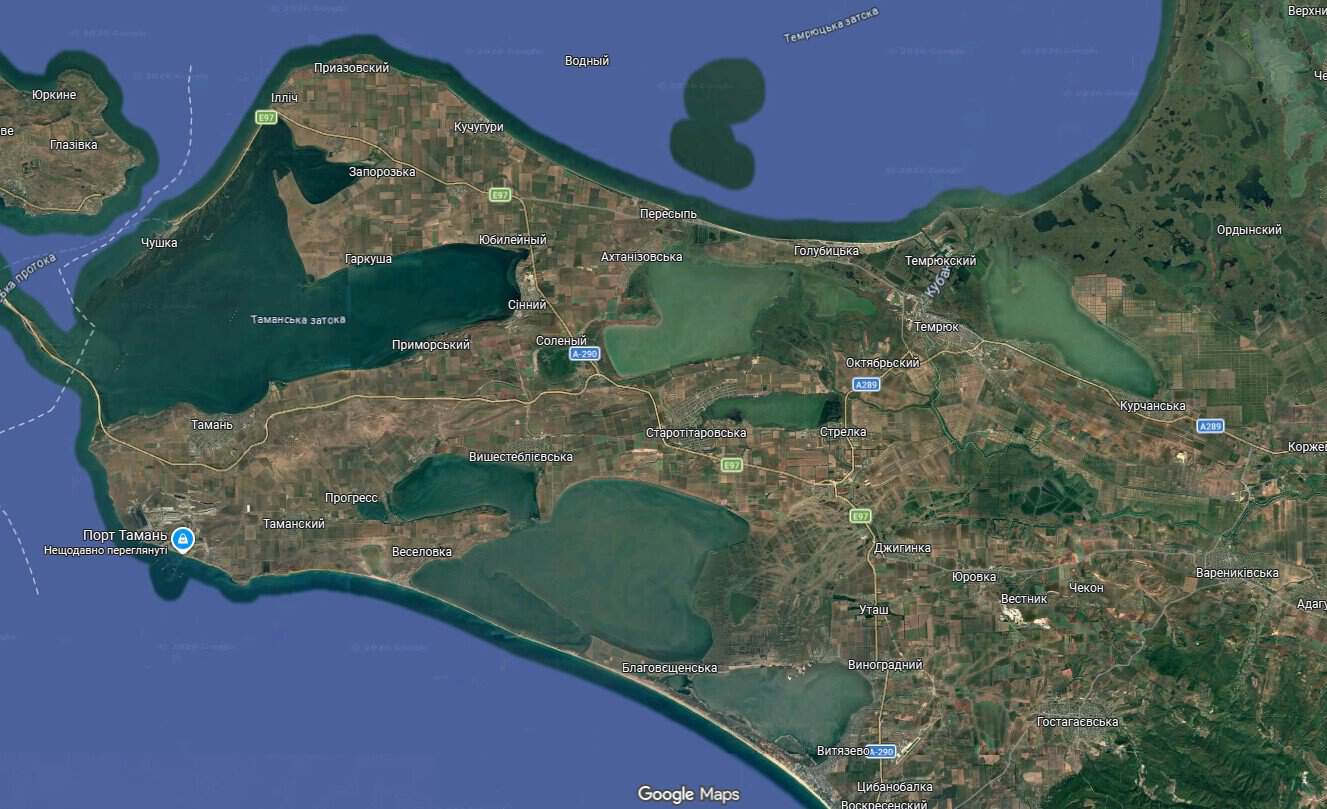 Satellite image of the Temryuk district in Russia’s Krasnodar Krai. Source: Google Maps