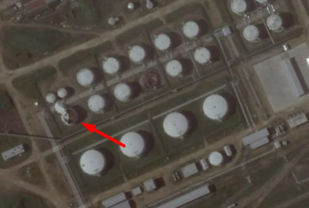Drones destroyed a storage tank at an oil depot in the city of Armavir. May 31, 2026. Photo credits: Journalists from the Schemes project