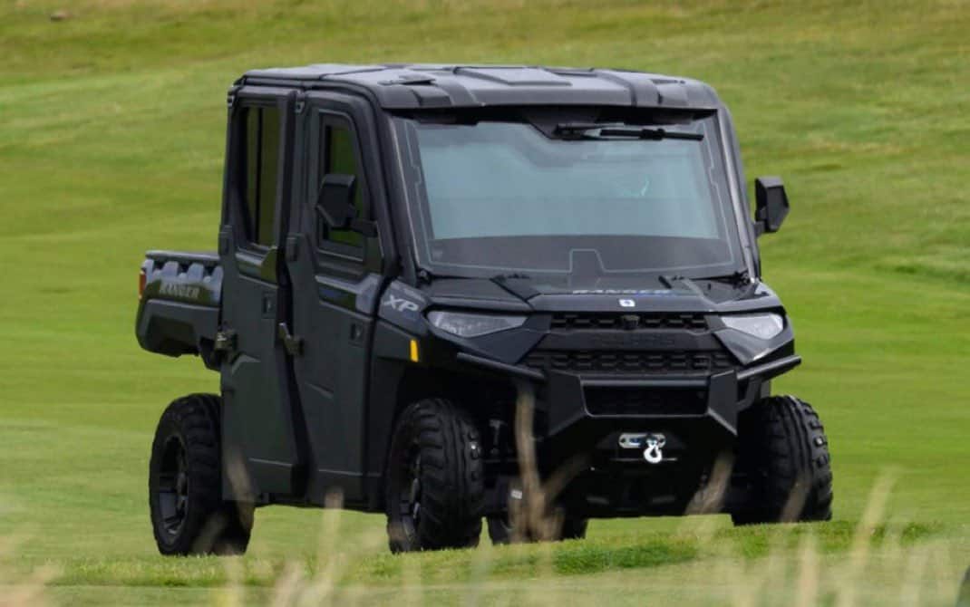 Armored Polaris Ranger X golf cart used by US presidential security, July 2025. Photo: x.com/NUCLRGOLF