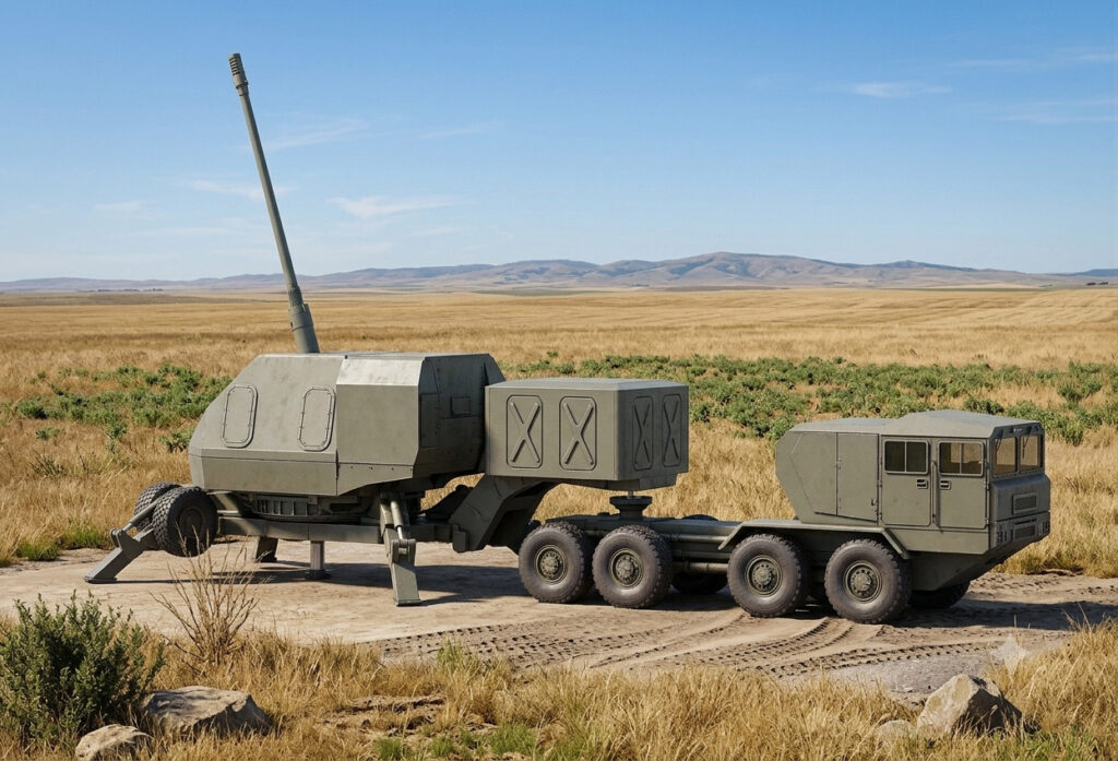 Артилерійська установка на базі корабельної А-192М «Армат». Рендер Gemini