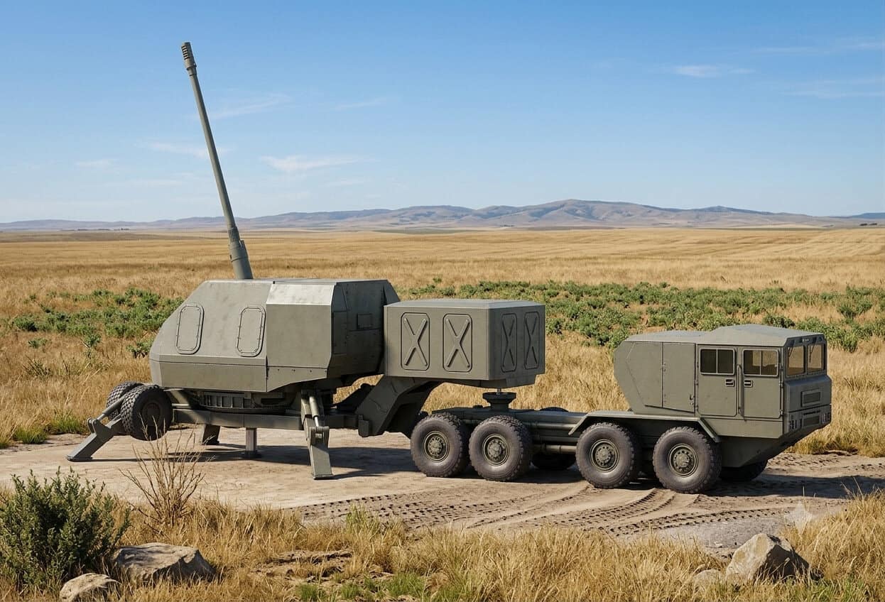 Artillery system based on the A-192M Armat naval gun. Render by Gemini