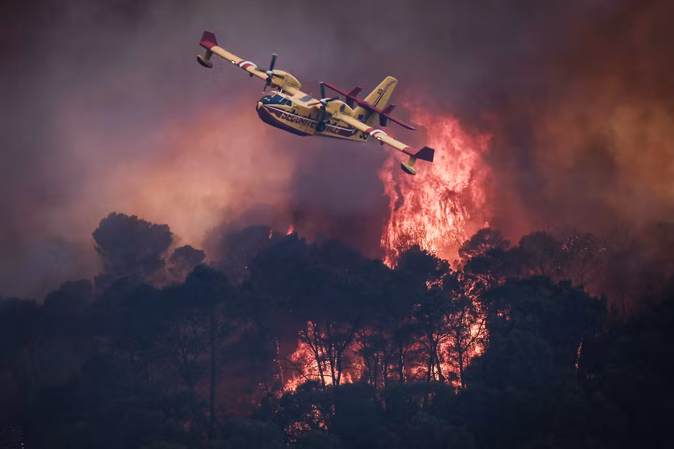A French Canadair CL-415 fighting a fire. July 23, 2026. Photo credits: THIBAUD MORITZ / AFP