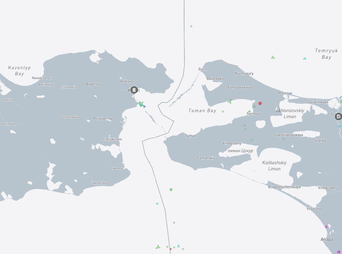 Map of the Kerch Strait from MarineTraffic. Screenshot from MarineTraffic.