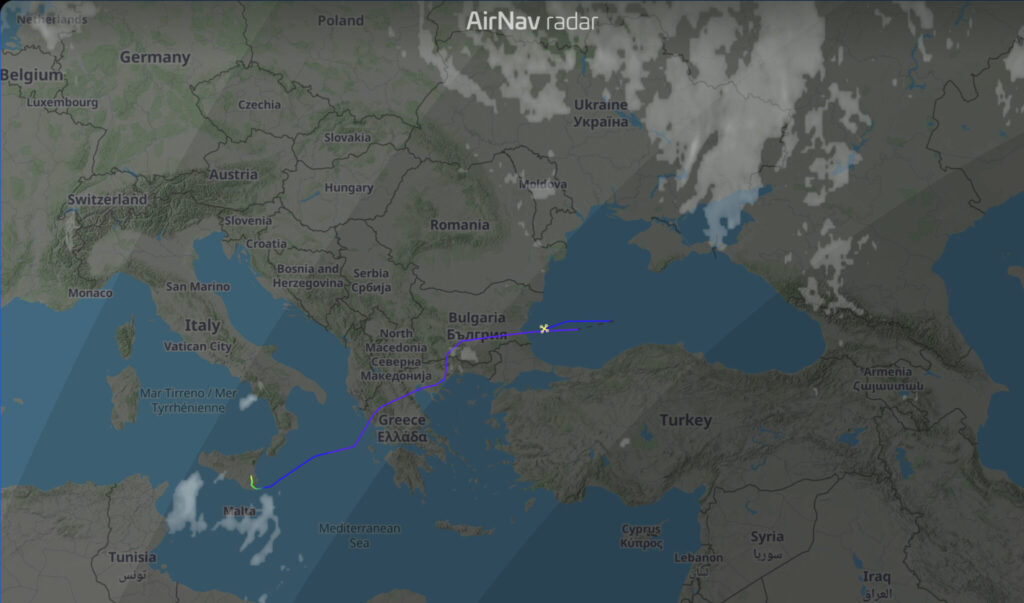 Flight path of the NATO RQ-4D Phoenix (MM-AV-SA-0014) drone. Source: AirNav Radar