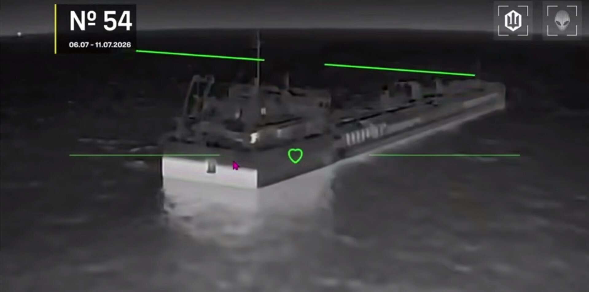 The moment a Russian tanker was struck by an USF drone. A frame from a video by USF Commander Robert “Madyar” Brovdi.