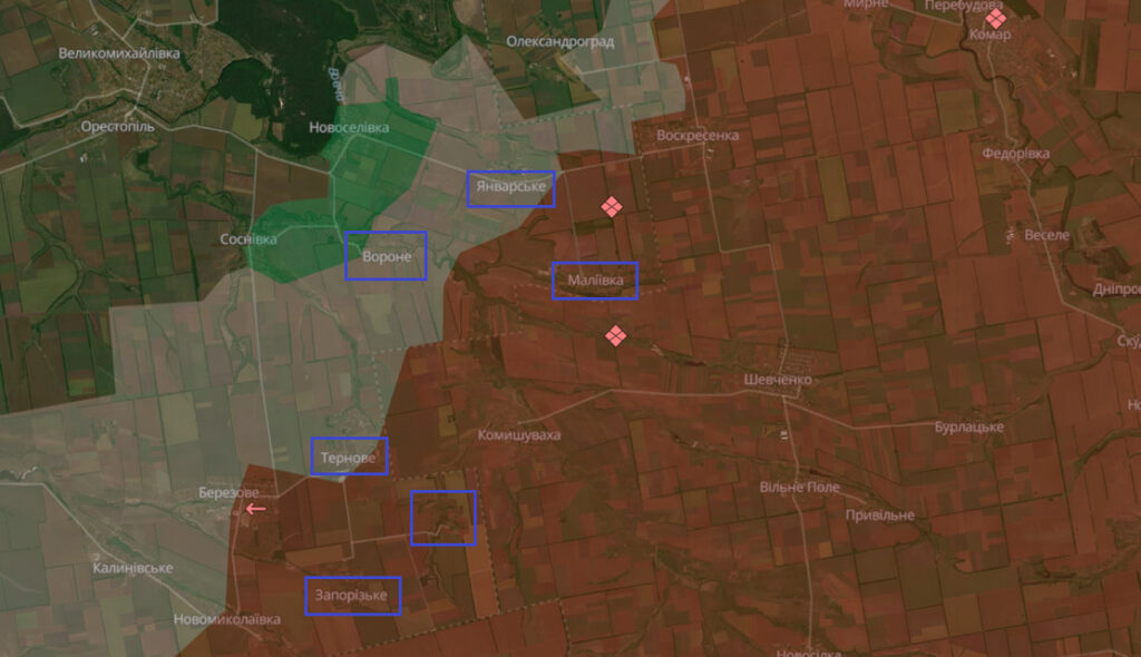 Звільнені Силами оборони населені пункти на Дніпропетровщині, 13.07.2026. Карта DeepState