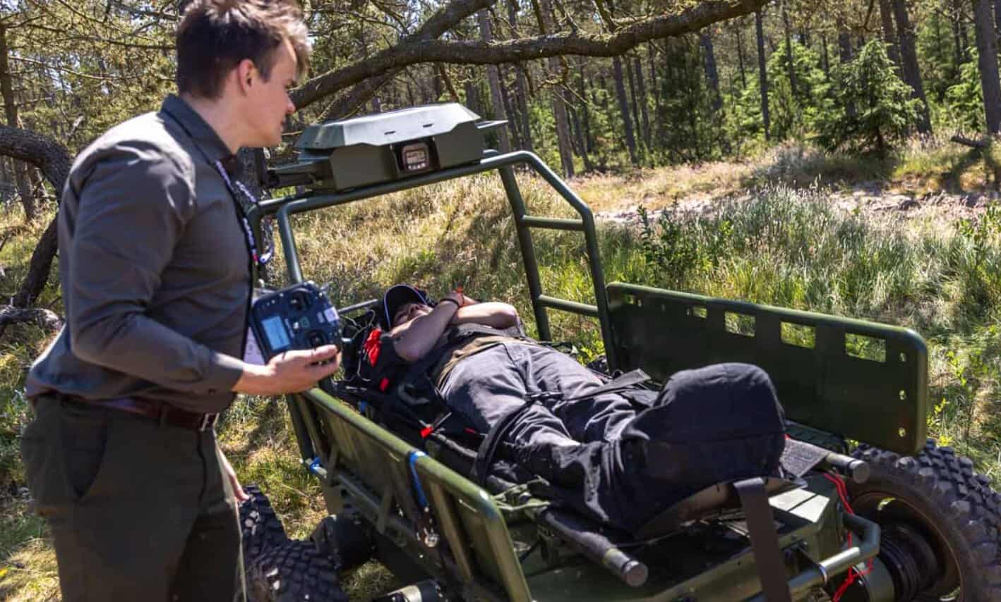 Dropla Tech's unmanned ground vehicle (UGV) during trials in Denmark. June 2026. Photo credits: forsvaret.dk