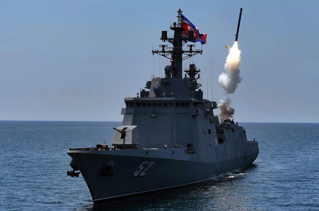 North Korean Choe Hyon-class destroyer Kang Kon launched ten cruise missiles during fire tests. Photo credits: KPA BOT