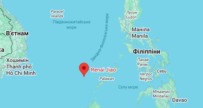 Мілина Другого Томаса в Південнокитайському морі. Мапа: Google Maps