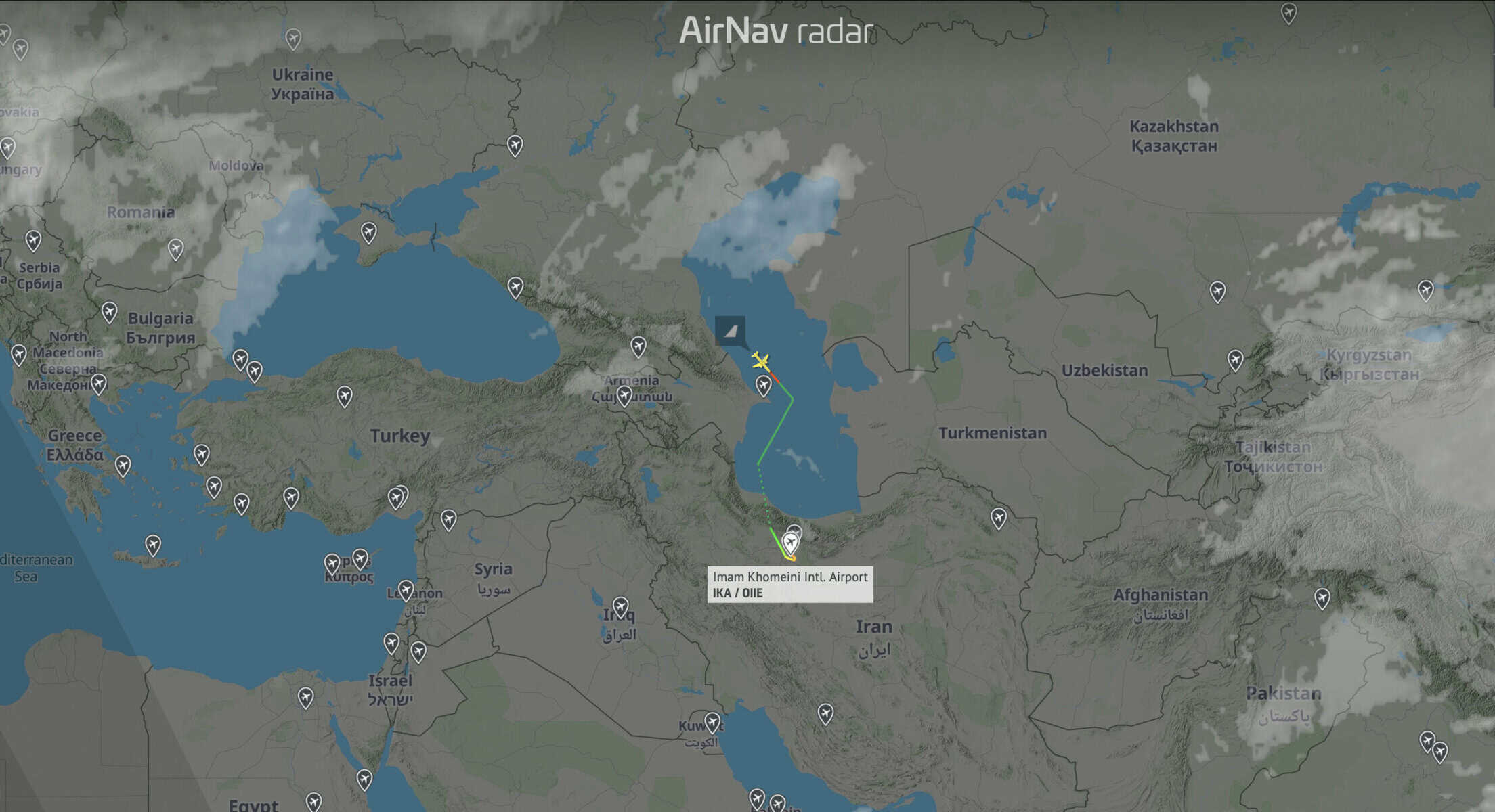 Переліт Ту-214ПУ до Тегерану. 13 липня 2026 року. Джерело: AirNav radar