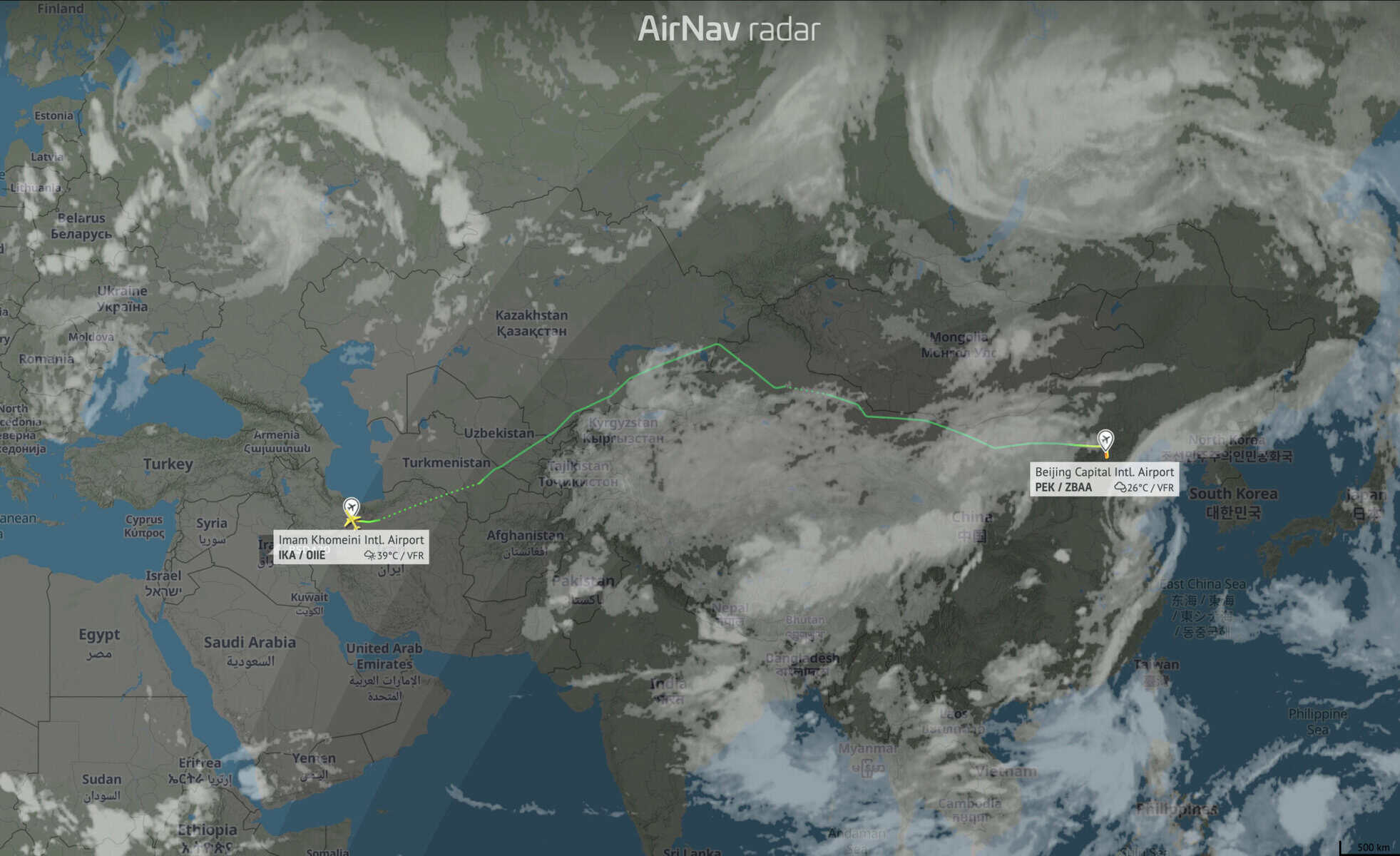 Переліт Ту-214ПУ до Китаю. 13 липня 2026 року. Джерело: AirNav radar