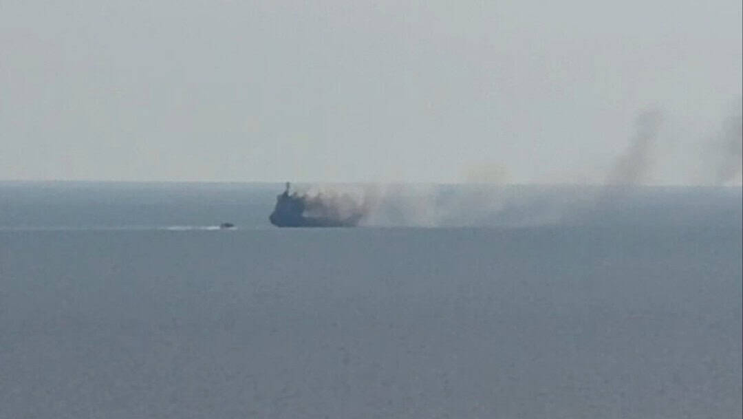 Fire aboard the LPG tanker Gas Lisbon near Romania, July 21, 2026. Screenshot from a Digi24 video