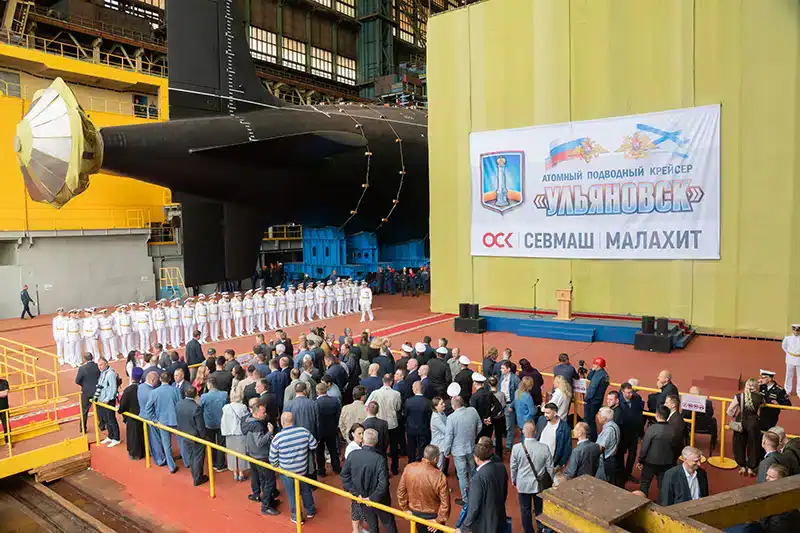 Церемонія спуску на воду АПЧ «Ульяновськ» проєкту 885М. Джерело: Naval News.