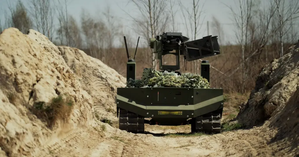 A Combat GEREON unmanned ground vehicle (UGV) armed with a 40 mm automatic grenade launcher. Photo credits: ARX Robotics