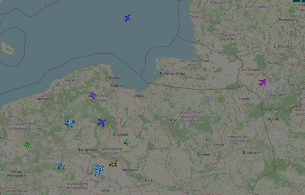 NATO aircraft operating near Kaliningrad on August 18, 2026. Data: Globe ADSB Exchange monitoring service